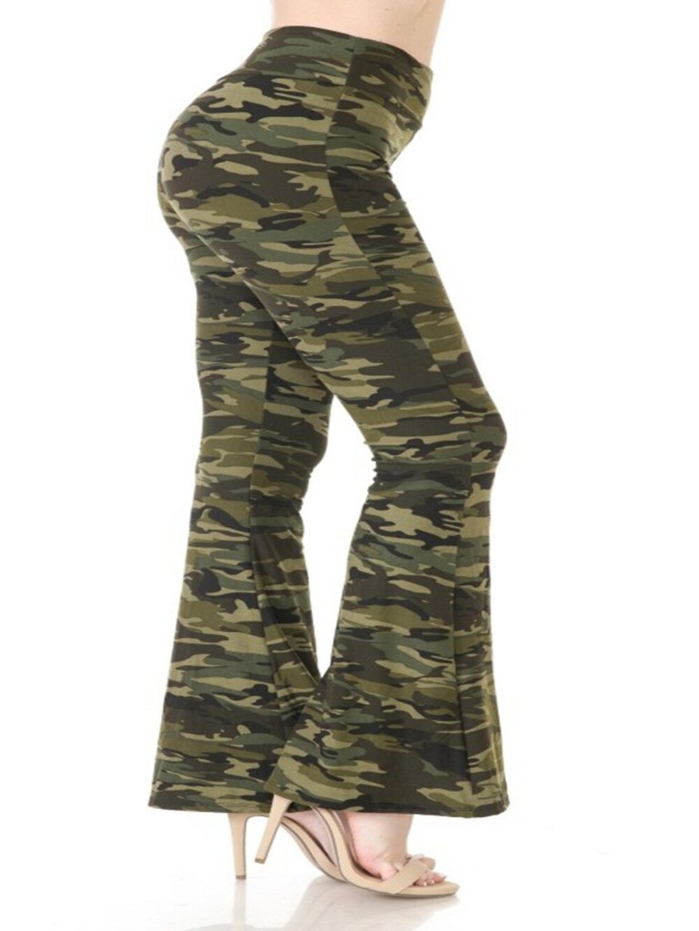 Women's Ultra Soft High Waist Flare Yoga Leggings Green Camouflage S - XL